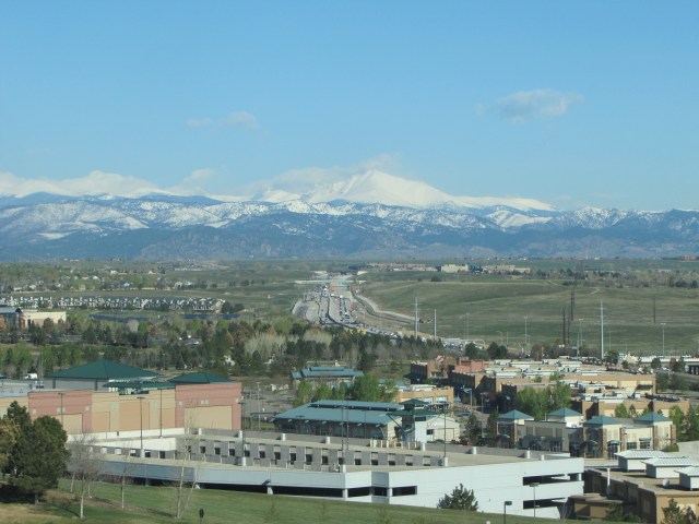 The Rockies, from the tenth floor of our hotel