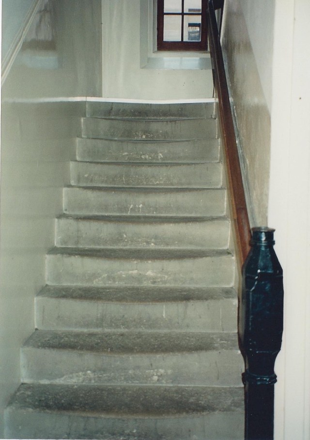 Dorm stairs, well-worn