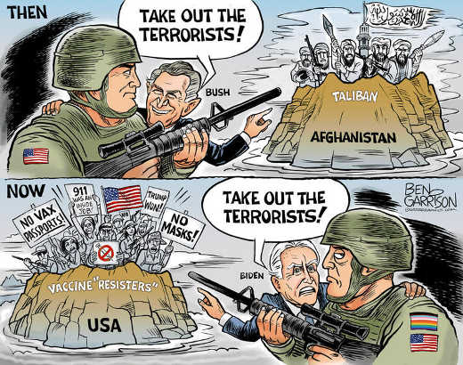bush-take-out-terrorists-afghanistan-biden-vaccine-resisters-no-masks-tump-won-usa